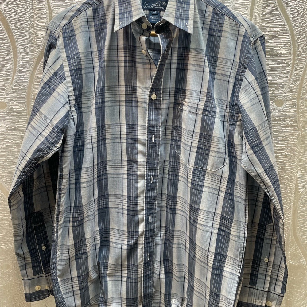 Arnold Palmer Button Down Shirt Mens Small Blue White Plaid Excellent LongSleeve